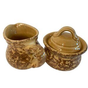 Pfaltzgraff Cream & Sugar Bowl Set Speckled Sponge Brown Pottery USA Stonewear